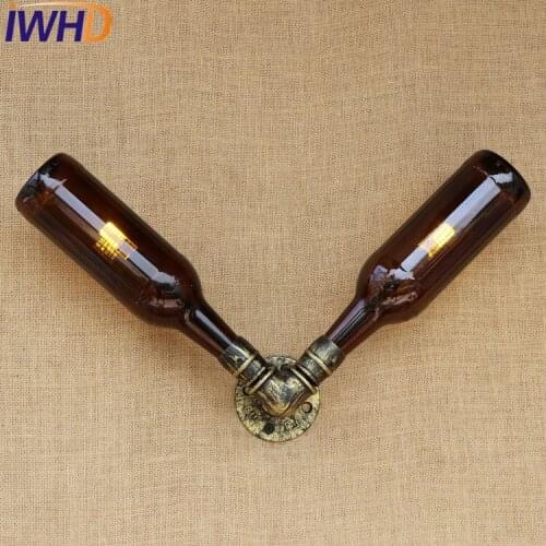 Antique Glass Bottle Water Pipe Wall Lamp Sconce LED Loft Decor Industrial Iron Vintage Wall Light Fixtures Indoor Lighting