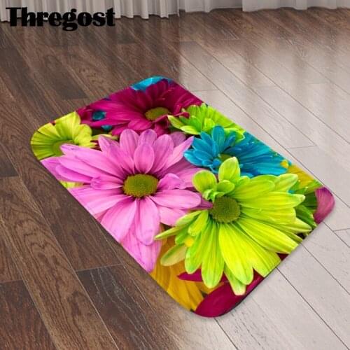Thregost Floral Print 3D Carpet for Living Room Microfiber Floor Mats Anti-Slip Kitchen Rugs Bathroom Mat Absorbent Long Rug