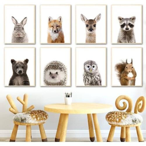 Animal Fox Deer Raccoon Owl Rabbit Bear Baby Wall Art Canvas Painting Nordic Poster And Prints Wall Pictures Kids Room Decor