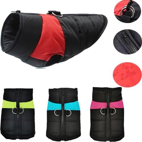 Winter Warm Dog Clothes Waterproof Pet With Harnes Vest Zipper Jacket Coat For Small Medium Large Dogs Pug Chihuahua Labrador