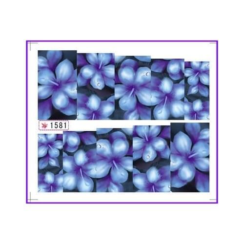 1X Water Transfers Stickers Nail Decals Stickers Water Decal Full Cover Blue Flower SY1581