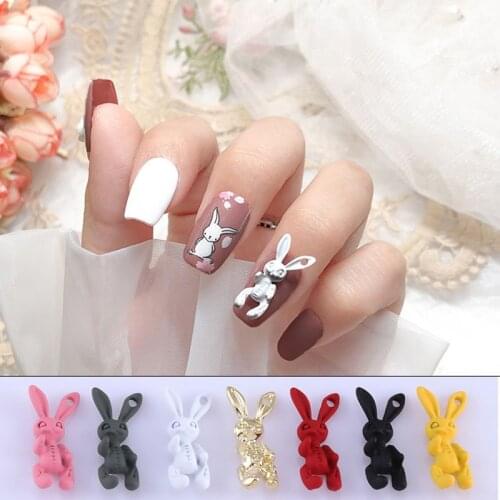 20mm*9mm Mini Rabbit Model 7-color Skeleton Rabbit Skeleton Nail Charms The Devils Mischief Nail Rhinestones 5Pcs/Bag