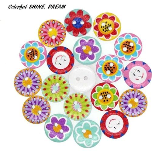 20PCs Wholesale Natural Wooden B\uttons Round Lovely Flower Design Scrapbooking Sewing Accessories DIY Craft 2 Holes 15mm Dia