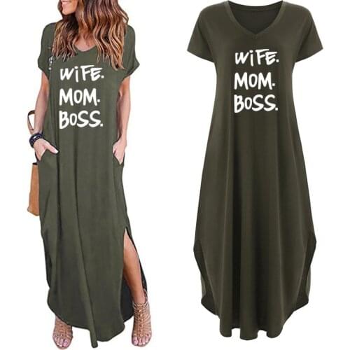 2019 Fashion T-Shirt for Women Pocket WIFE MOM BOSS Letters Print Top Tshirt Women Punk Cotton Off Shoulder Tops Mothers Day