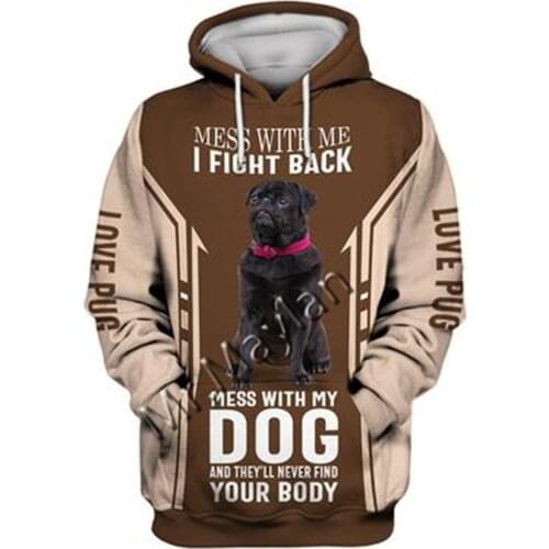 2021 Fashion Animal Pug 3D Printed Hoodie Men Women Ropa Casual Pet Dog Designs Hooded Oversized Hooded Coat Drop Shipping QW-06