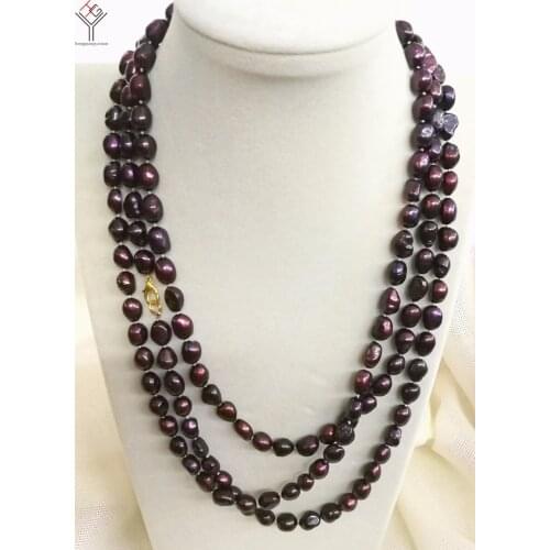 78'' 200cm Women Jewelry necklace 9x10mm dark purple baroque pearl handmade long necklace natural cultured freshwater pearl