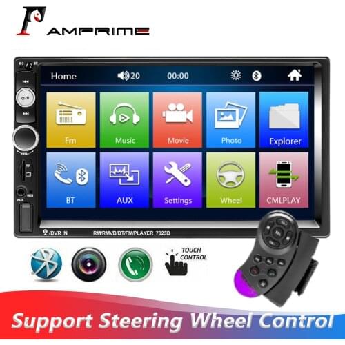 AMPrime 2Din Car Radio Touch Screen 7 Inch With Bluetooth FM Autoradio Display Support Steering Wheel Control Mirror Link
