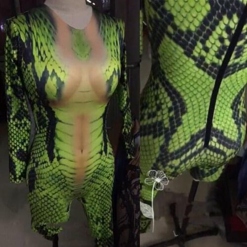 Bar DJ DS Stage Performance Bodysuit Nightclub Gogo Dancer Snake Print Jumpsuit Halloween Festival Party Rave Outfits DWY5827