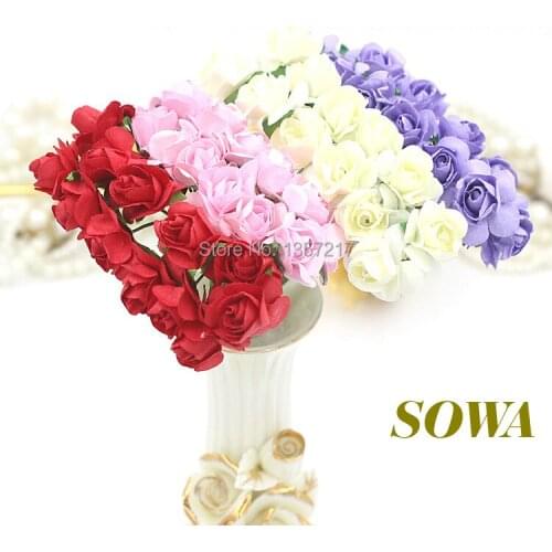 Free Shipping 1440pcs/lot 1-1.5cm head Multicolor Mulberry Paper Flower Bouquet/Wire Stem/ Scrapbooking Artificial Rose Flowers)