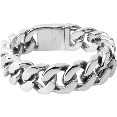 20mm Wide Biker 316L Stainless Steel Heavy Polished Silver Color Curb Chain Bracelet Mens Boys Chain Wholesale Jewelry 8-10 inch