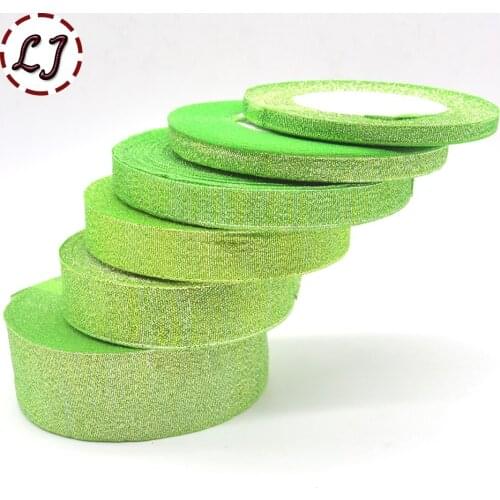 Brand high quality 6mm/10mm/15mm/20mm/25mm/40mm green Glitter ribbon for wedding craft bow gift decoration Wrapping Riband DIY