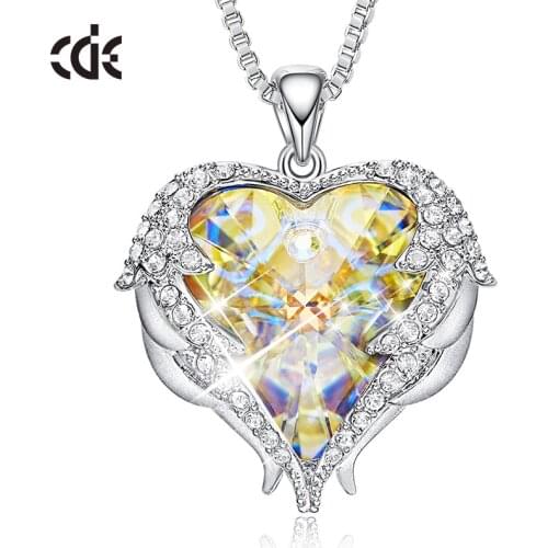 CDE Women Fashion Brand Necklace AB Color Crystals from Swarovski Jewelry Angel Wings Heart Pendant Necklace Bijoux Accessories