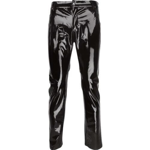Black Gay Men Latex Pants Clubwear Sexy Lingerie Shiny Wetlook Patent Leather PVC Gay Erotic Pants Long Club Dance Wear