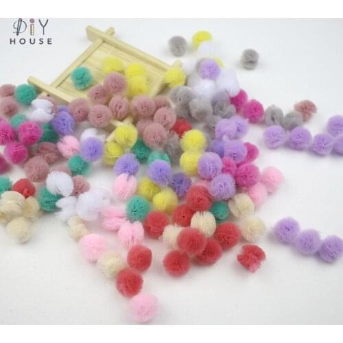 50-200Pcs 1.5cm Color Yarn Balls DIY Craft Supplie Lace Gauze Mesh Flower Balls Kid Headwear Ornaments Hair Accessories Material