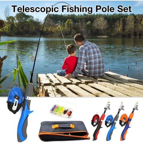 Child Fishing Pole Set Full Kits With Telescopic Fishing Rod And Spinning Reel Baits Hooks Saltwater Freshwater Travel Pole Set