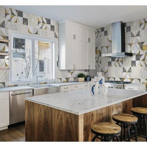 Funlife Creative Metal Gold And Gray Geometry Marble Tile Sticker Modern Bathroom Living Room Wall Home Decor House Renovation