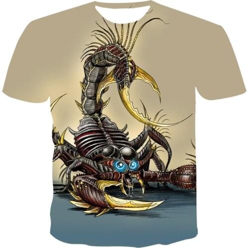 Summer T-shirt Mens Street Style Round Neck Short Sleeve T-shirt Top Funny Animal Mens Casual 3D Printing Scorpion Pattern T-s