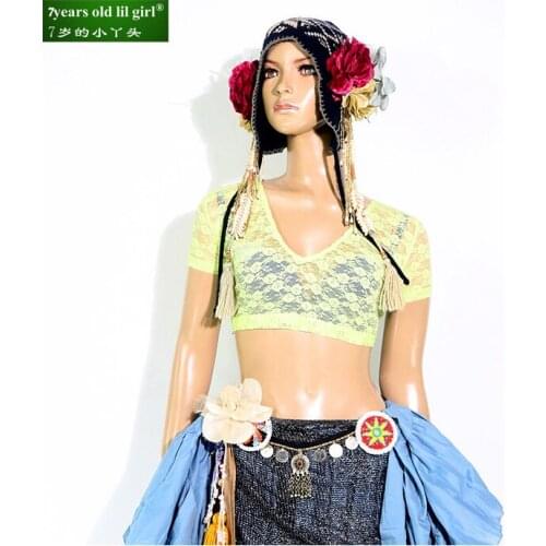 Iace Belly Dance Top Ats Tribal Choli Short Sleeve Womens Costume BJ01 05