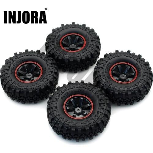 INJORA 1:10 RC Rock Crawler 1.9 Inch Rubber Tires & Plastic Wheel Rim Set for Axial SCX10 Tamiya CC01 D90 TF2