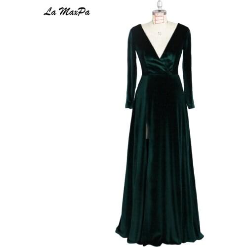 Emerald Green Velvet Long Sleeves Bridesmaid Dress CMT147