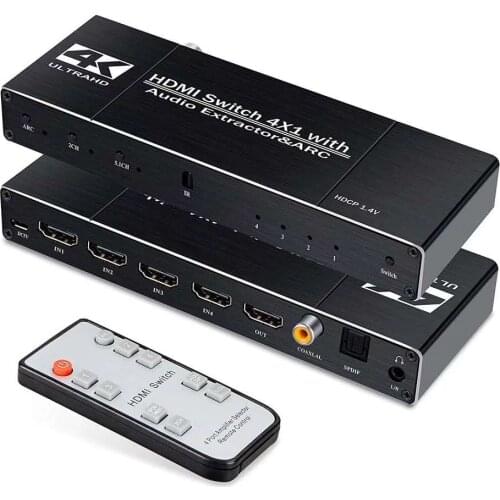 4K HDMI Switch 4 ports 4 in 1 out ARC with SPDIF/Coaxial/3.5mm Audio Out