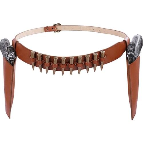 Western Cowboy Belt Leather Gun Holster Steampunk Burning Men Adult Retro Cosplay Costume Pistol Bullet Accessories Halloween