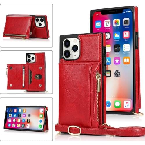 2021 Wallet Shoulder Leather Flip Cord Necklace Crossbody Mobile Cell Phone Case For iPhone 12 Pro / 12