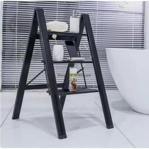 Household Multi-functional Folding Ladder Thickened Aluminum Alloy Herringbone Ladder Flower Rack Three-step Portable Lad