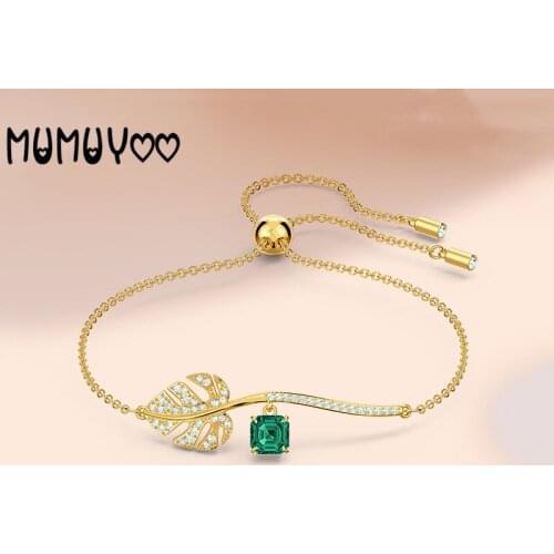 SWA Fashion Jewelry New High Quality Charm Tropical Elements Summer Big Leaf Palm Leaf Green Crystal Women Bracelet Jewelry