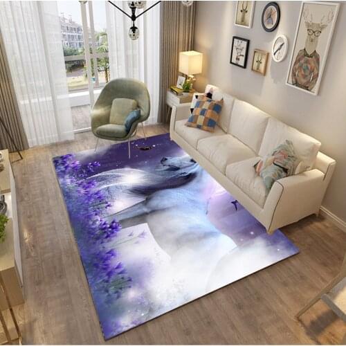 Cartoon Unicorn 3D Printing Rug Soft Flannel Kids Room Play Floor Mat Child Bedroom Game Large Carpets for Living Room Area Rugs