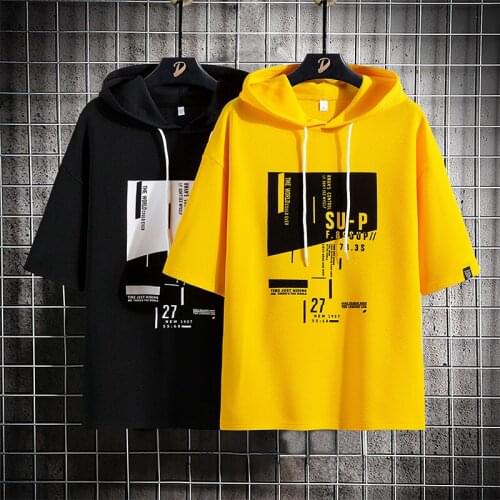 T-shirt Men 2021 Summer Short Sleeves Tops&Tees T-Shirts Short Sleeves Brand with Hooded Tshirt Printed Logo Tops Male
