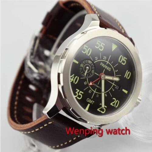 Parnis 44mm Luminous Black Dial GMT Mens Automatic Date Wrist Watch W2513