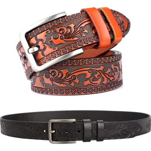 2021New Western Flower Eagle Dragons Carved Men Leather Belt Retro Pin Buckle Men Jeans Causal Pants Belt