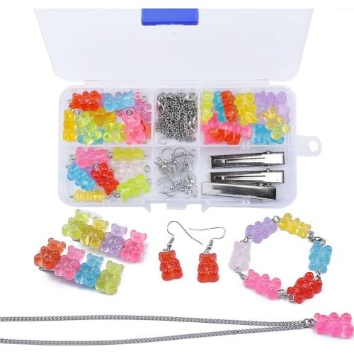 Rainbow Color Small Bear Pendant Accessories Set Kit For DIY Earring Hairclip Necklace Bracelet Accessories Jewelry Making Set