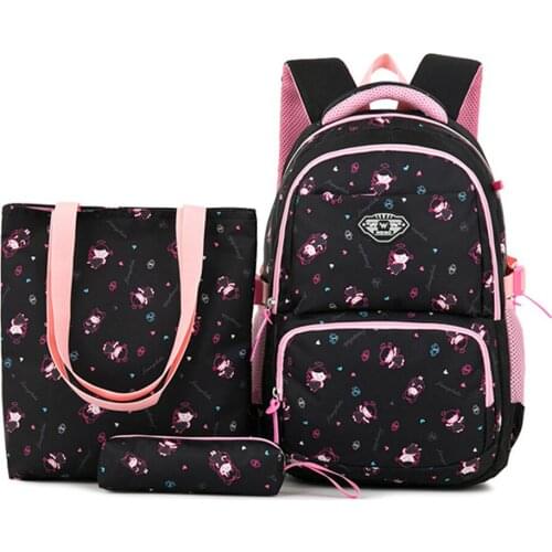 3 in 1 Set Girls Backpacks with Lunch Bag Kids Elementary School Bag Laptop Rucksack Princess Bookbag Mochila Feminina Sac A Dos