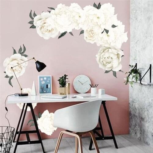 Beautiful White Peony Flowers Wall Stickers For Kids Room Living Room Bedroom Home Decoration Wall Decal Home Decor Baby Nursery