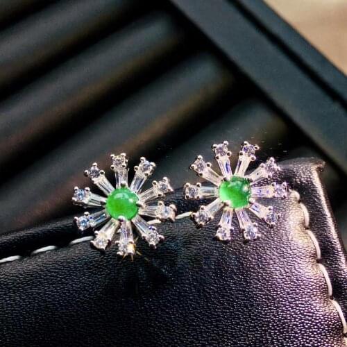 Natural green emerald stud earrings S925 silver natural gemstone earrings fashion round flower Talonpaw womens party jewelry