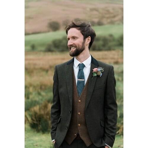 Latest Coat Pant Design Black Brow Tweed Wedding Men Suit Slim Fit 3 Piece Tuxedo Custom Blazer Groom Prom Suits Terno Masculino