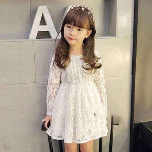 2021 summer new girl Korean long-sleeved lace round neck dress princess dress kids dresses for girls