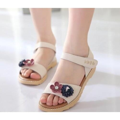 New hot Flower Children Sandals Genuine Leather Shoes quality Girl Sandals age 1-10 years old child sandals