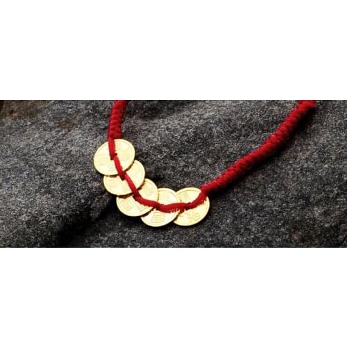 24K Yellow Gold Pendant / Loose Five Coin Knitted Bracelet / Gold 4.06g