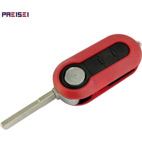 PREISEI 10pieces/lot Red 3 Buttons Car Key For Fiat 500 Flip Remote Key Fob Case Replacements With Logo