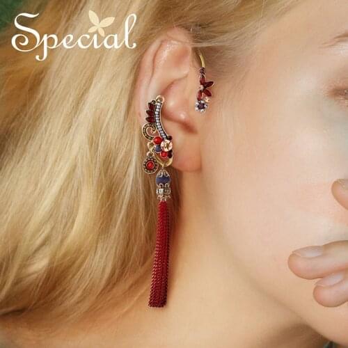 Special retro long ear sleeve tassel earrings ear bone clip gold single left long earrings bohemian tassel jewelry gift for wome