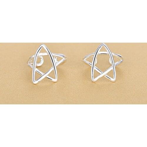 925 Sterling Silver Hollow Rhinestone Star Ear Clip Earrings For Women Fashion Jewelry 2020