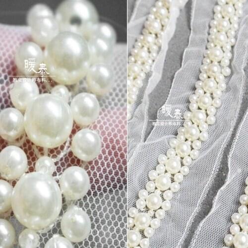 Mesh Embroidered Pearl Lace Trim Delicate DIY Patchwork Decor Collar Cuff Skirt Wedding Dress Designer Accessories