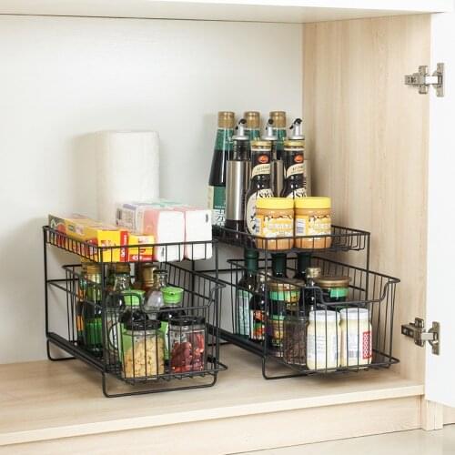 Kitchen Sink Storage Rack Drawer Type Shelf Can Push And Pull Cabinet Telescopic Double Layer Shelf