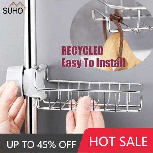 New Stainless Steel Heavy Duty Thickening Hanging Faucet Drain Rack for Scrubbers Soap Bathroom Detachable No Suction Cup Magnet