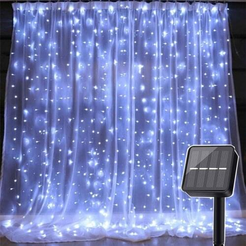 Thrisdar Solar Curtain String Light Waterproof 3X2M 300 LED 8 Modes Fairy Garland Light For Garden Patio Wedding Christmas Party