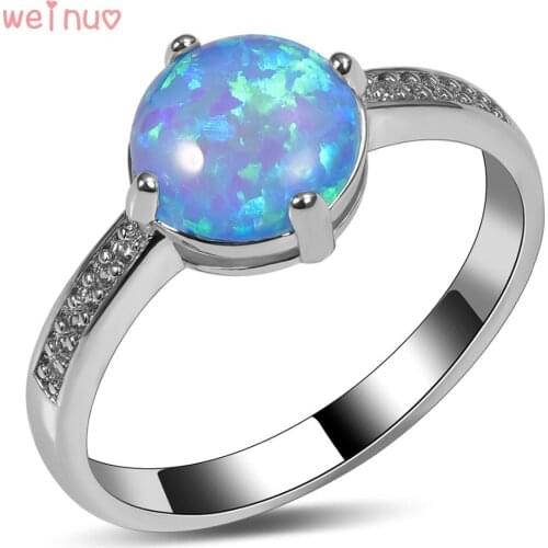 Weinuo Blue Fire Opal White Crystal Ring 925 Sterling Silver Top Quality Fancy Jewelry Wedding Ring Size 5 6 7 8 9 10 A328
