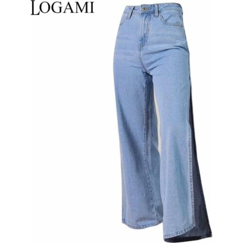 LOGAMI Wide Leg Split High Waist Jeans Woman Denim Jeans Pants Womens Casual Jeans Mujer 2018